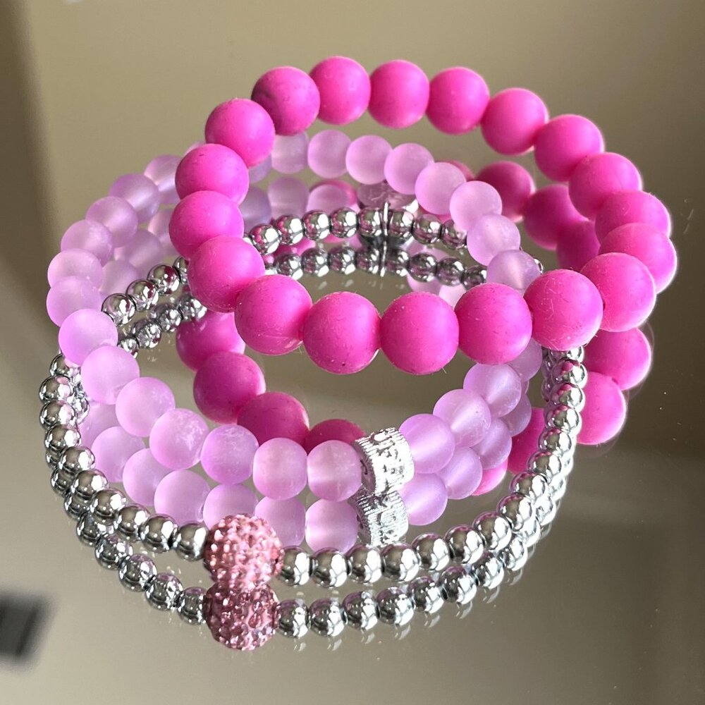 Rustic Cuff Stackable Stretch Bracelet Set Pinks … - image 2